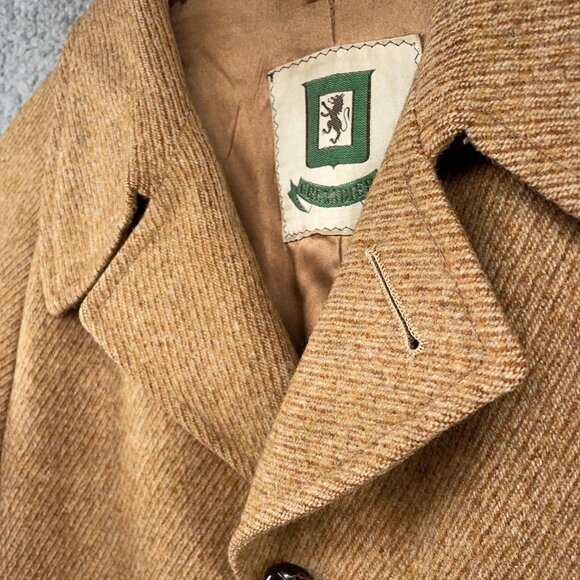 Vintage Grenadier Mens 40 Wool Tweed Single Breasted Over Coat Tan Brown 1960s - Picture 2 of 16
